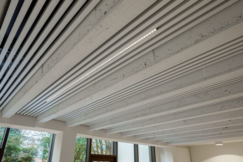 Klimaatplafond met verlichting in A Bondsgebouw